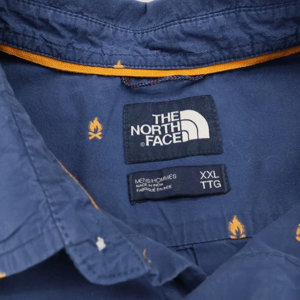 The North Face Mens XXL Blue Embroidered Campfire Short Sleeve Button Down Shirt